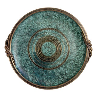 1930s Carl Sorensen Bronze Verdigris Art Deco Serving Bar Tray For Sale