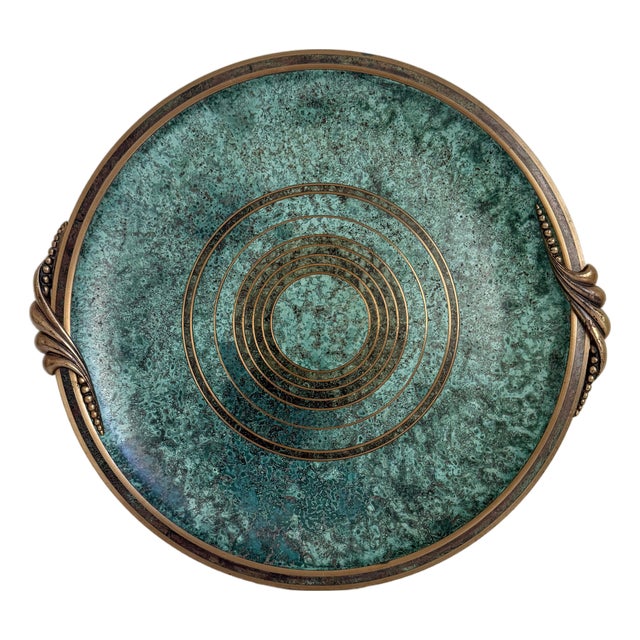1930s Carl Sorensen Bronze Verdigris Art Deco Serving Bar Tray For Sale