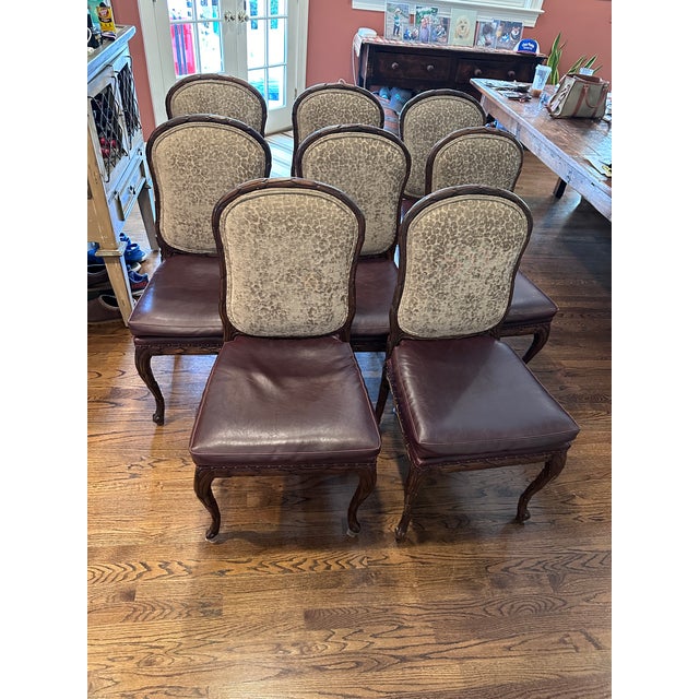 Set of 8 Custom Leather Seat Dining Chairs | Chairish