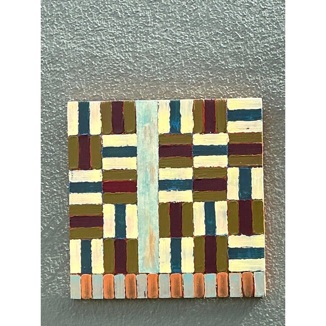 Wood Vintage Original Abstract Geometric Oil on Board For Sale - Image 7 of 12