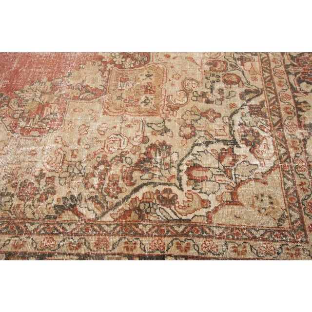 Tan Mid-20th Century Vintage Distressed Wool Rug For Sale - Image 8 of 11