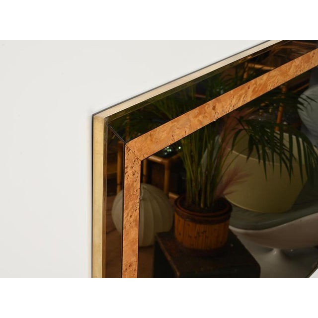 Large Smoked Glass, Poplar Burl and Brass Mirror by Romeo Rega for Nazaret, Italy, 1970s For Sale - Image 10 of 15