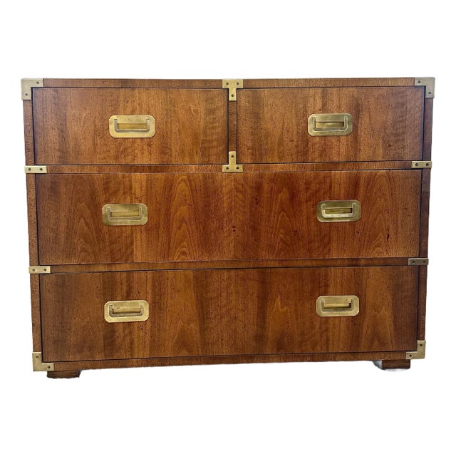 1970s Henredon Campaign Chest – Tiger Figured Top, Brass Accents For Sale