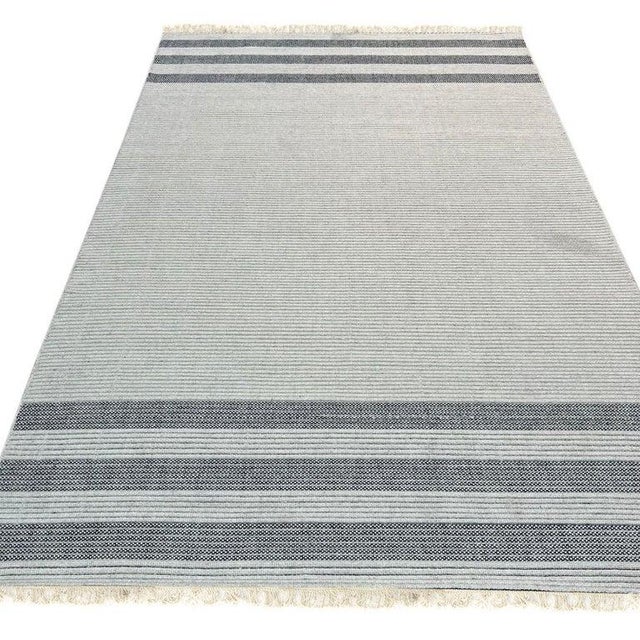 6x9 Ivory Flat Weave Wool Subtle Linear Texture Geometric Modern Carpet Rug For Sale - Image 4 of 7