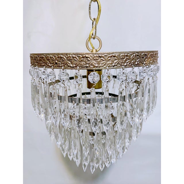 Metal Vintage 1960s Italian Brass Rim Upside Down Layered Chandelier For Sale - Image 7 of 9