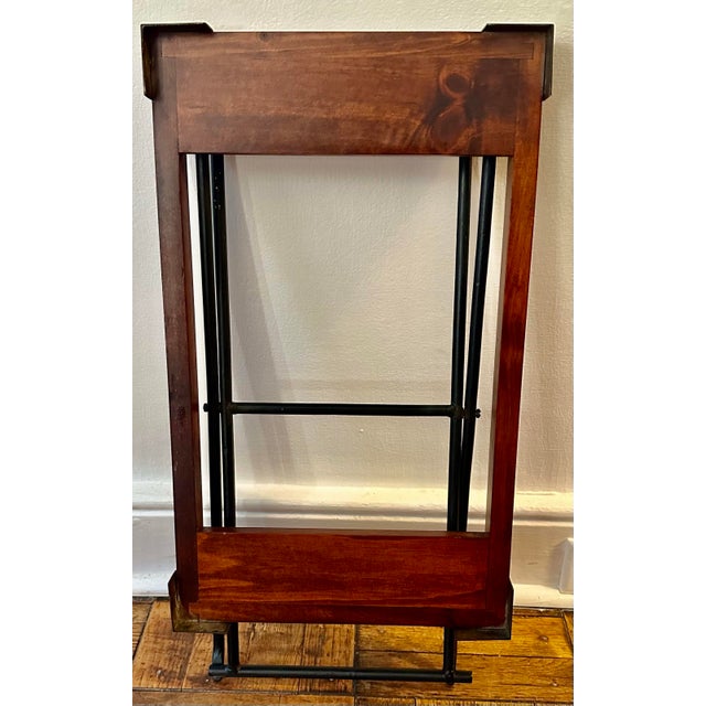 Wood Campaign Style Lift-Top Writing Chest on Folding Iron Stand | Mid-Century British Colonial For Sale - Image 7 of 12
