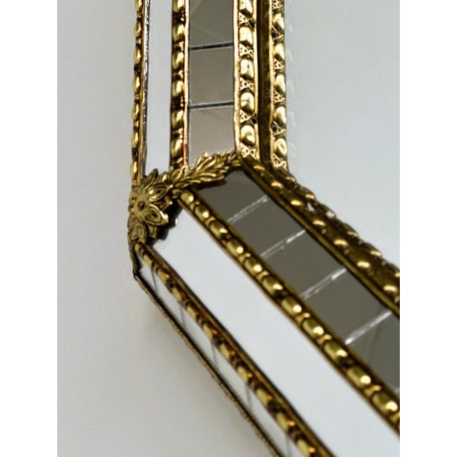 Large Spanish Hollywood Regency Octagonal Gilt Metal and Beveled Mosaic Wall Mirror For Sale - Image 11 of 12