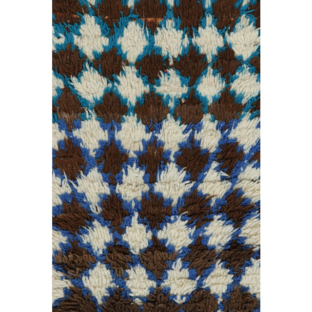 Moroccan Vintage Moroccan Runner Rug in Brown, White & Blue Diamond Pattern | Rug & Kilim For Sale - Image 3 of 7
