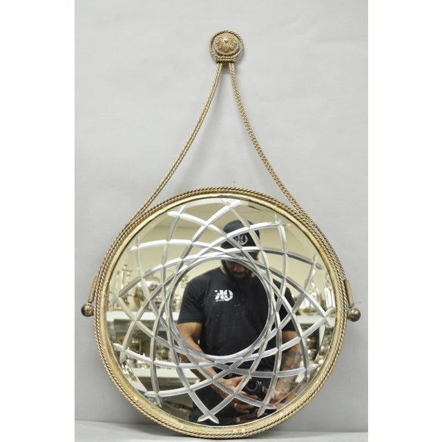 Contemporary Modern Hollywood Regency Round Etched Glass Hanging Wall Mirror For Sale - Image 13 of 13