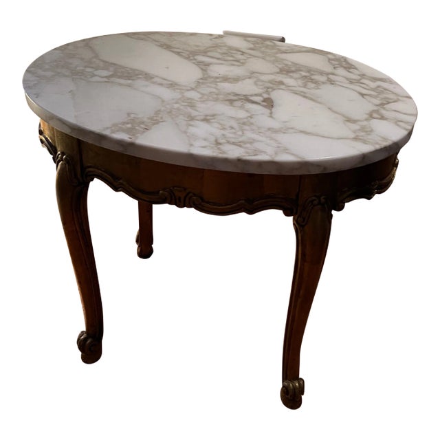 1990s Vintage White Marble Gilt Side Table For Sale