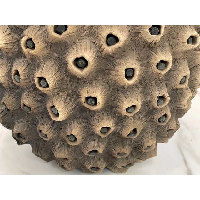 1990s Rob Sieminski (American, b.1953) Large Hand Built Pottery Nail Encrusted Vessel For Sale - Image 5 of 7