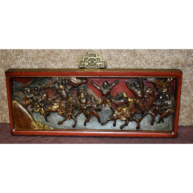 Antique Asian Carved Figural Plaque W/Brass Hanger For Sale - Image 13 of 13