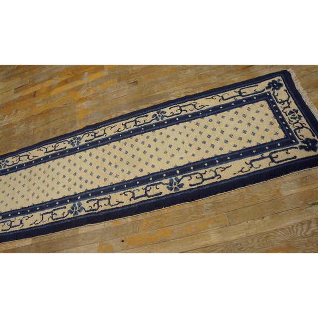 1920s Beige Diamond Antique Chinese Peking Hallway Runner Rug 1' 10'' X 14' 4'' For Sale - Image 4 of 10