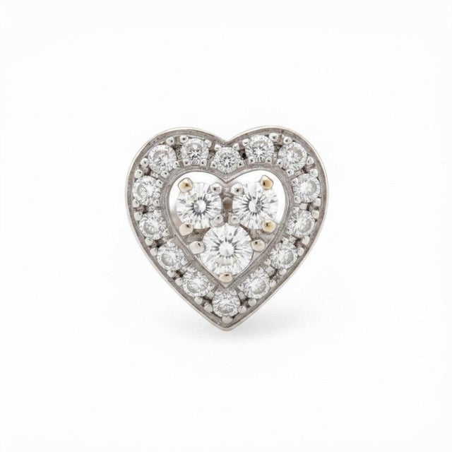 18k Gold Heart Diamond Stud Earrings - Vintage, A Pair For Sale - Image 6 of 6