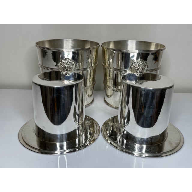 Metal Pair of 1990s Regency Style Lion Barrel Champagne Wine Ice Coolers With Top Hat Liners For Sale - Image 7 of 11
