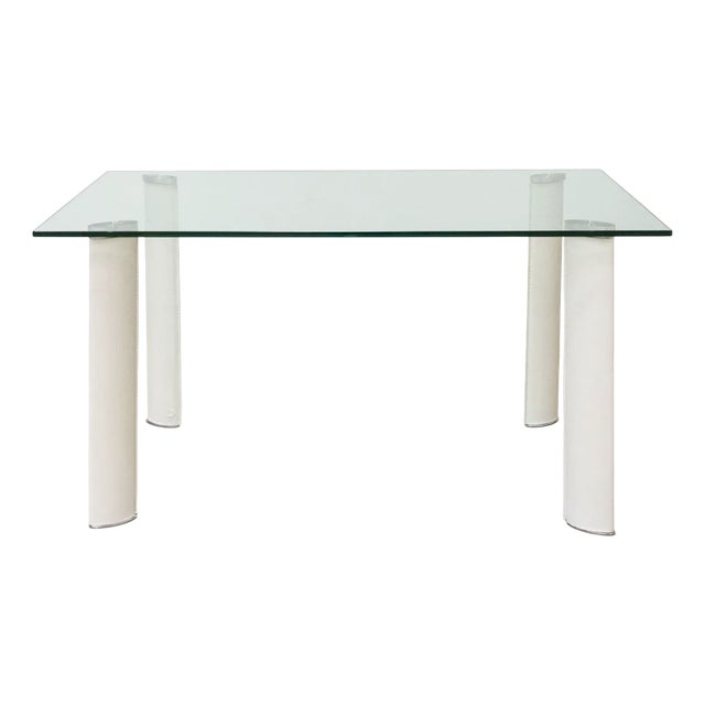 Tempered Glass Table with Leather Covered Legs For Sale