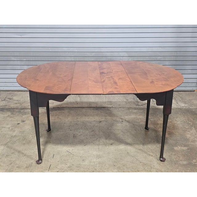 Late 20th Century Tiger Maple Dining Table Black Painted Base 2 Leaves Benchmade For Sale - Image 9 of 17