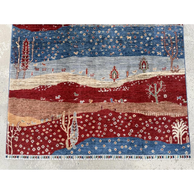 Nomad Carpets Red Fine Hand Knotted Gabbeh Rug, 04'10 X 06'09 For Sale - Image 10 of 10
