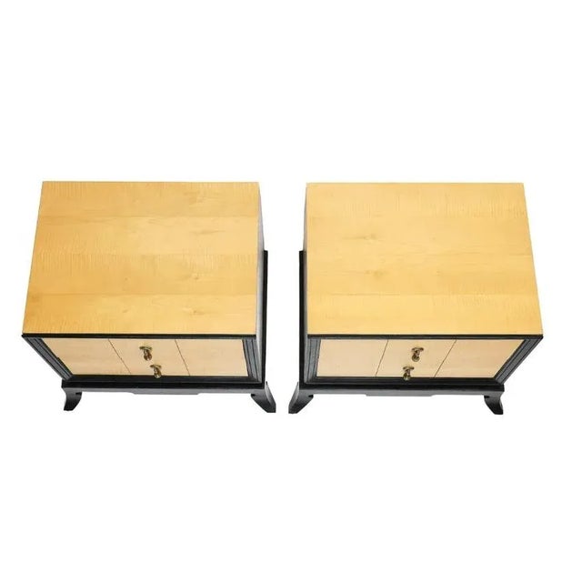 Mid-Century Modern Late 20th Century Large Maple and Ebony Nightstands- a Pair For Sale - Image 3 of 12