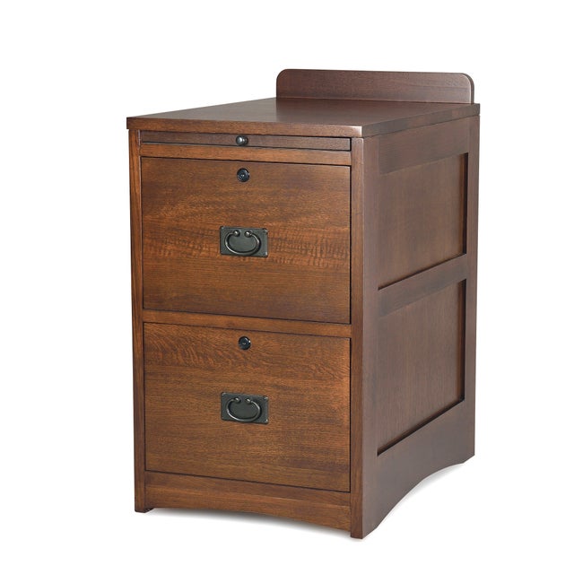 2020s Mission Oak 2 Drawer File Cabinet W/ Writing Tray - Walnut For Sale - Image 5 of 9