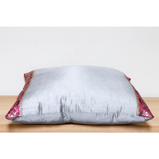 1990s Kashmir Gray Festive Silk Euro Pillow Cover For Sale - Image 5 of 7