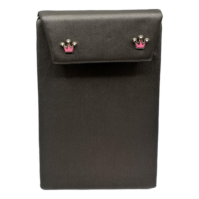 Enamel Crown Studs in 14kt Yellow Gold – Pink and White Enamel, 5.75mm Height, A Pair For Sale