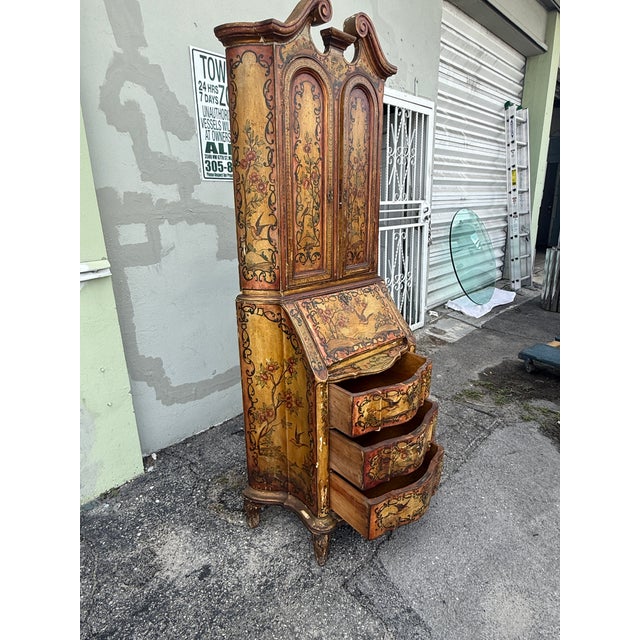 1920s Antique Italian Venetian Hand Painted Secretary Desk For Sale - Image 5 of 18