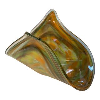 Murano Art Glass Wing Lipped Decorative Vase For Sale