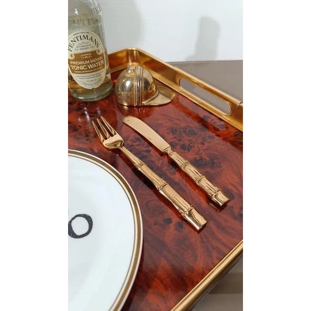 1970s Vintage Brass and Faux Bamboo Flatware Dessert Set, 1970s, Set of 36 For Sale - Image 5 of 15