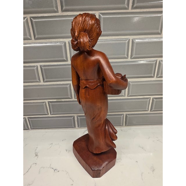 1950s Mid-Century Balinese Art Deco Hardwood Harvest Maiden Sculpture by A. Fatimah For Sale - Image 5 of 12