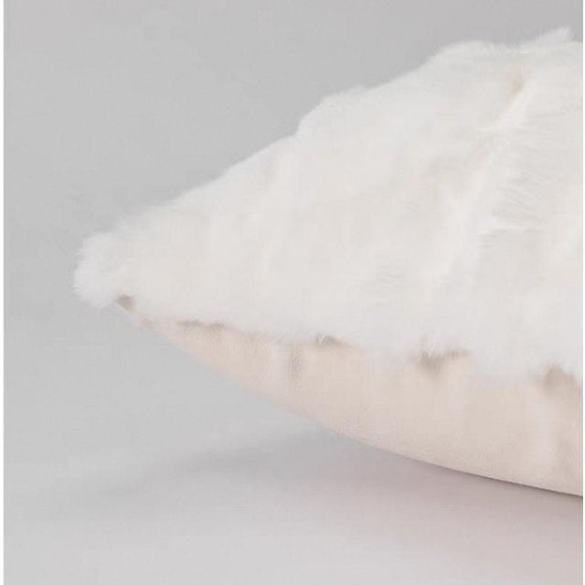 White Fluffy and Minimalist Imitation Rabbit Fur Pillow - Filled With Feather Velvet For Sale - Image 8 of 8