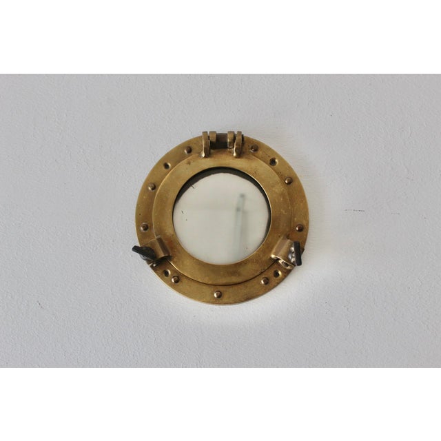 Metal Vintage Small Scale Nautical Brass Port Hole Mirror Hollywood Regency For Sale - Image 7 of 10