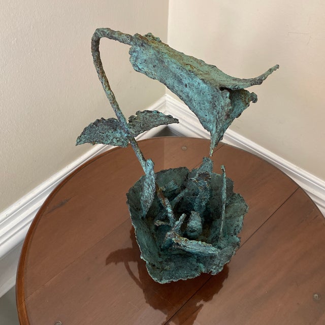 Early 21st Century Early 21st Century Bronze Artist Made Brutalist Style Flower Sculpture For Sale - Image 5 of 11