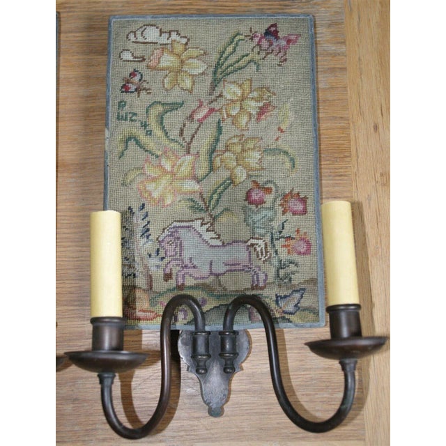 1939&1940 Hollywood Regency Custom Bronze Hand Needlepoint Artist Marked & Dated Sconces e.f. Caldwell a - Pair For Sale In Miami - Image 6 of 9