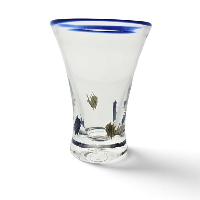 Glass Annieglass Tropical Fish Art Glass Vase Blue Rim 5.5" Santa Cruz For Sale - Image 7 of 12