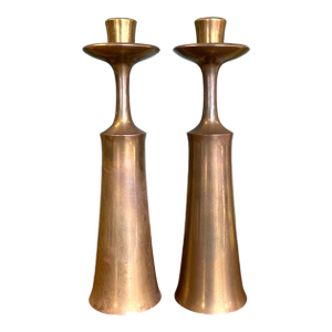 Pair of Mid-Century Modern Brass-Toned Candle Holders by Jens H.Quistgaard for Dansk, Denmark.