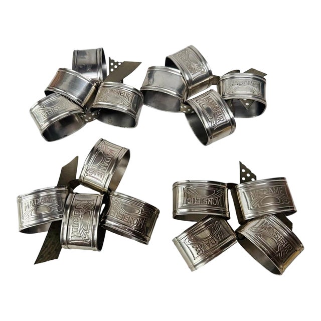 Vintage Monsieur Madame Metal Napkin Rings - Set of 16 For Sale