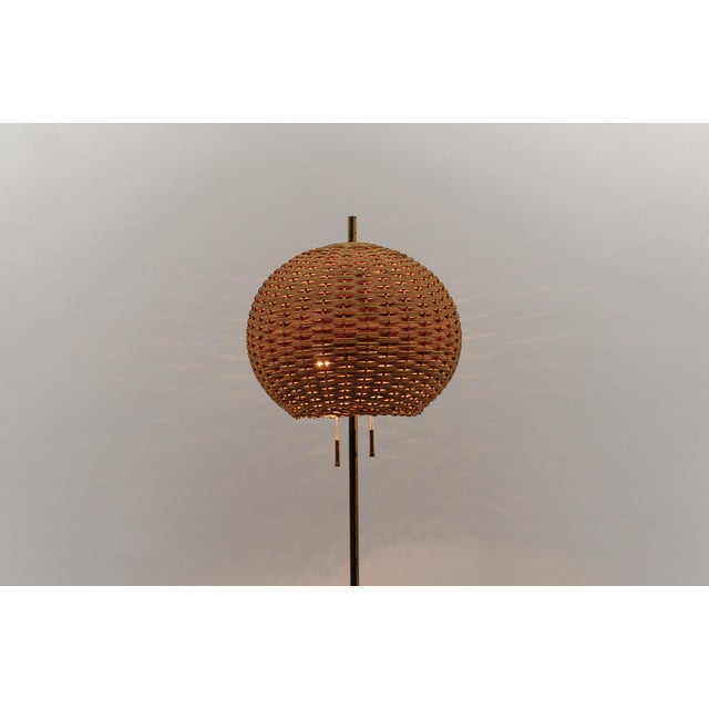 Mid-Century Modern Tripod Brass and Rattan Floor Lamp, Austria, 1950s For Sale - Image 10 of 16