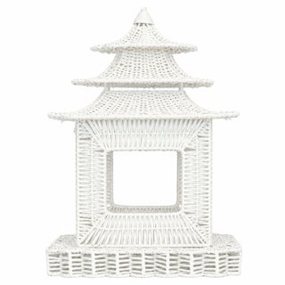 White Scalloped Wicker Pagoda, Large For Sale