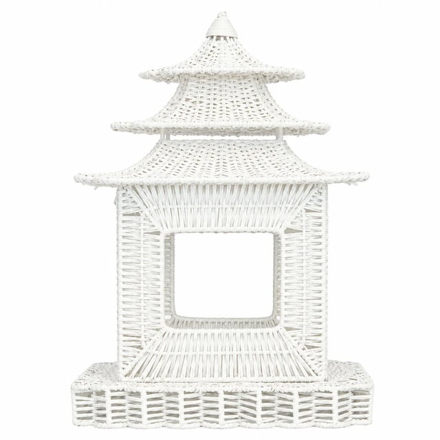 White Scalloped Wicker Pagoda, Large For Sale