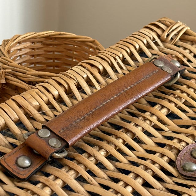 Wood Mid-20th Century Wicker Picnic Basket For Sale - Image 7 of 12
