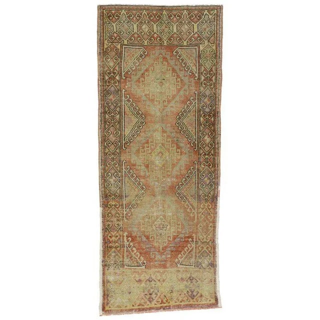 Terra Cotta 20th Century Turkish Oushak Hallway Runner - 3′9″ × 9′1″ For Sale - Image 8 of 8