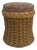 Vintage Boho Chic Rattan Stool in the Style of Wicker Works With Upholstered Seat For Sale