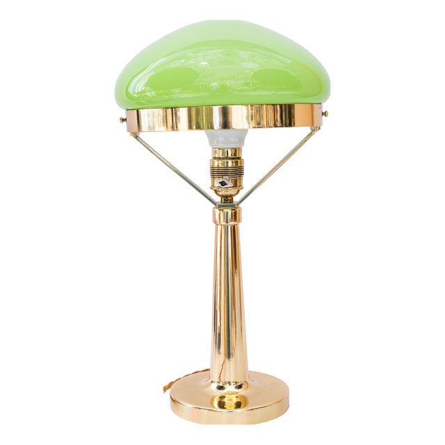 Art Deco Table Lamp with Green Opal Glass, Vienna, 1920s For Sale