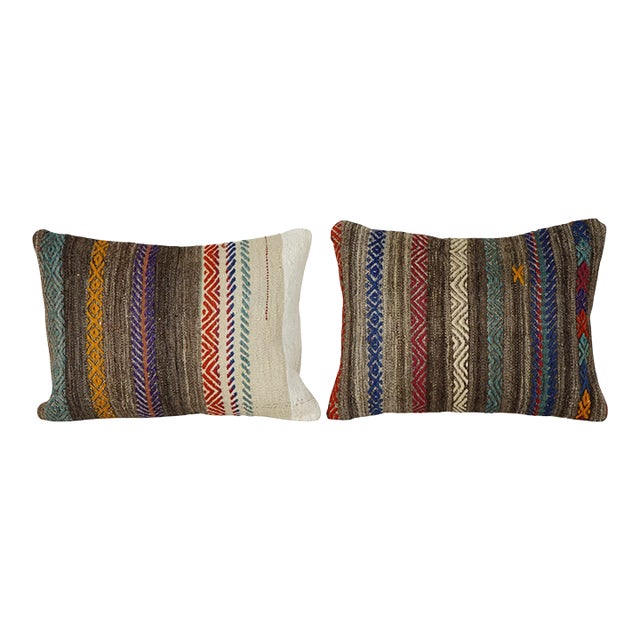 Turkish Hemp Kilim Pillow Cover - A Pair For Sale