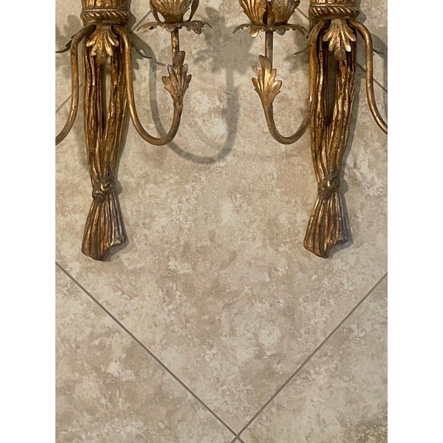 Vintage French Rococo Style Gilt Candle Wall Sconces - A Pair For Sale In Palm Springs - Image 6 of 8