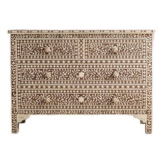 Arabesque Bone Inlay Four Drawer Chest - Grey by House of Jaipur For Sale