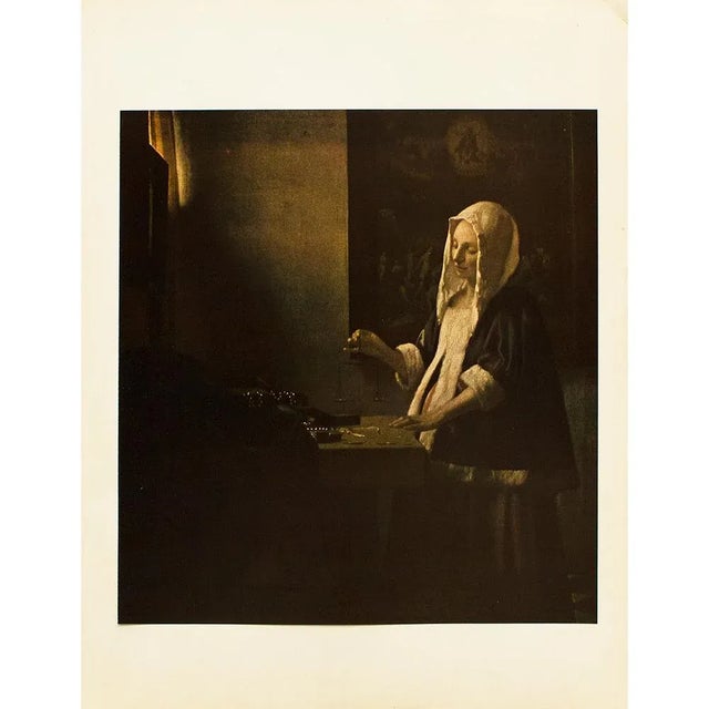 1950s 1956 After Vermeer "A Woman Weighing Gold", Vintage Full-Color Print For Sale - Image 5 of 7