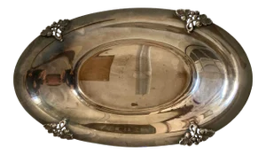 Vintage Fisher Silver Plate Floral Oval Design Bread Tray / Serving Tray