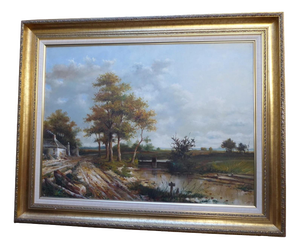 Robert Scalvini, Landscape Composition, 1980s, Oil Painting on Canvas, Framed